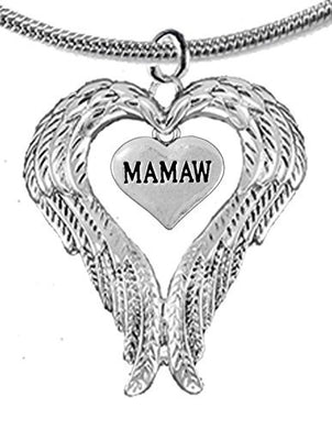 Guardian Angel, Heart (Love) Shaped Wings for Mamaw Necklace, Adjustable - Safe, Nickel & Lead Free