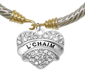 Jewish "L’Chiam", "To Life " Crystal Heart Gold/ Silvertone Bracelet, A Great Gift! - Nickel Free