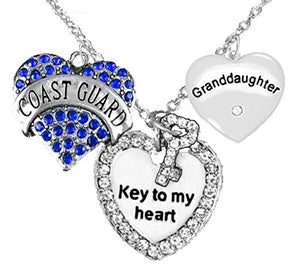 Coast Guard Granddaughter", "Key to My Heart", "Crystal Granddaughter" Heart Charm Necklace