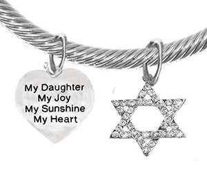 Jewish "My "Daughter", My Joy, My Sunshine, My Heart" Crystal Star of David on Crystal End Bracelet