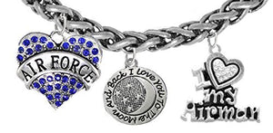 Air Force "I Love You to The Moon & Back", I Love My Airman, Adjustable Bracelet, Nickel & Lead Free