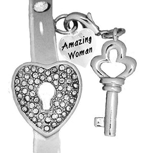 Amazing Women, "The Key to My Heart" Cuff Crystal Bracelet, "It Really Locks!" - Nickel & Lead Free