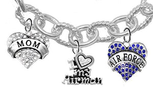 Air Force "Mom", Crystal I Love My Airman, Air Force Charm, Heart Clasp Cable Chain Bracelet