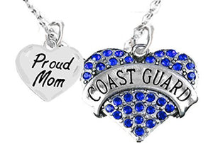 Coast Guard Proud "Mom", Heart Charm Necklace, Adjustable - Safe, Nickel & Lead Free