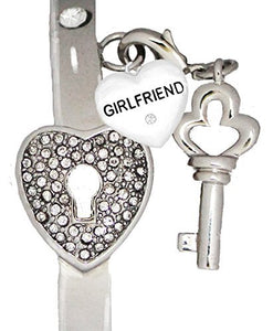 Girlfriend "The Key to My Heart" Cuff Crystal Bracelet, "It Really Locks!" Safe, Nickel & Lead Free