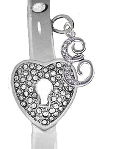 It Really Locks! The Key to My Heart, "Initial E", Cuff Crystal Bracelet - Safe, Nickel & Lead Free