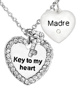 Madre, Madre Collar, Mom "Key to My Heart" and" I Love You Forever" Jewelry Adjustable Necklace