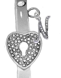 It Really Locks! The Key to My Heart, "Initial N", Cuff Crystal Bracelet - Safe, Nickel & Lead Free