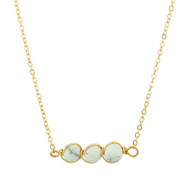 Gold Tone Chain Necklace With Three Round White And Gray Marble Toned Stones In Wire Pendant