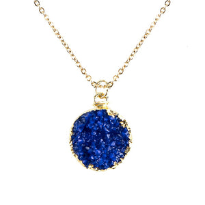 Royal Blue Toned Faux Geode Crystal Gold-tone Pendant On Exciting Adjustable Gold-tone Chain Link Necklace