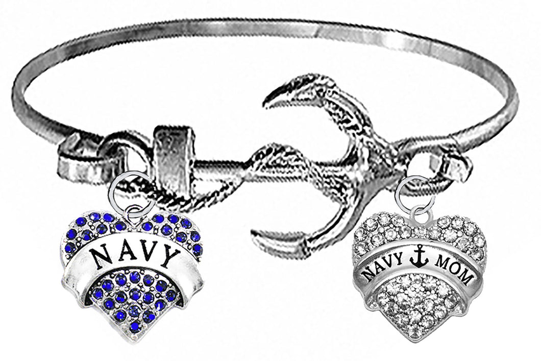 U.S. Navy Blue Austrian Crystal Charm, U.S. Navy Mom, On A Silvertone Anchor Cuff Bracelet. Genuine Austrian Cut Crystal Heart Charm. What A Wonderful Gift For Yourself, Or Someone Special. Gift Ready, Comes In A Black Velvet Bag