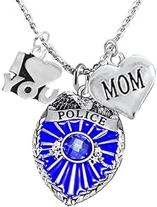 Policeman's Mom Necklace W/I Love You Charm, Hypoallergenic, Safe-Nickel, Lead, Cadmium Free