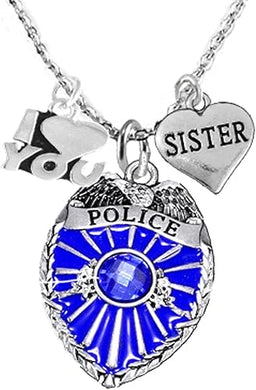 Policeman's Sister Necklace W/I Love You Charm, Hypoallergenic, Safe-Nickel, Lead, Cadmium Free