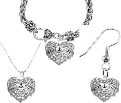 Navy Wife, Necklace, Earring, and Bracelet Set, Hypoallergenic, Safe-Nickel, Lead, and Cadmium Free.