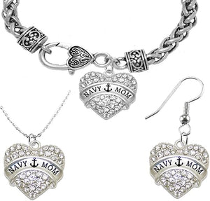 Navy Mom, Necklace, Earring, and Bracelet Set, Hypoallergenic, Safe-Nickel, Lead, and Cadmium Free.