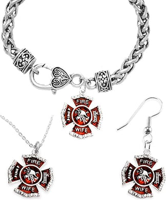 Firefighter's Wife's Necklace, Earring, Bracelet Set, Hypoallergenic Safe-Nickel, Lead, Cadmium Free