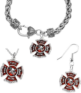 Firefighter's Mom's Necklace, Earring, Bracelet Set, Hypoallergenic, Safe-Nickel, Lead, and Cadmium Free.