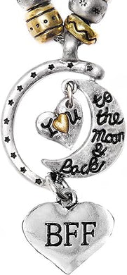 BFF I Love You to The Moon and Back, Adjustable Necklace Set, Hypoallergenic, Safe, Nickel, Lead, & Cadmium Free.