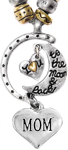 Mom, I Love You to The Moon and Back, Adjustable, Hypoallergenic, Safe, Nickel, Lead, & Cadmium Free.