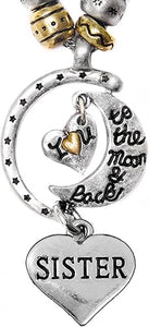 Sister I Love You to The Moon and Back, Adjustable Necklace Set, Hypoallergenic, Will NOT Irritate Anyone with Sensitive Skin, Safe, Nickel, Lead, & Cadmium Free.