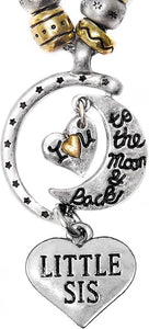 Little Sis I Love You to The Moon and Back, Adjustable Necklace Set, Hypoallergenic, Will NOT Irritate Anyone with Sensitive Skin, Safe, Nickel, Lead, & Cadmium Free.