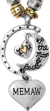 Memaw I Love You to The Moon and Back, Adjustable Necklace Set, Hypoallergenic, Will NOT Irritate Anyone with Sensitive Skin, Safe, Nickel, Lead, & Cadmium Free.