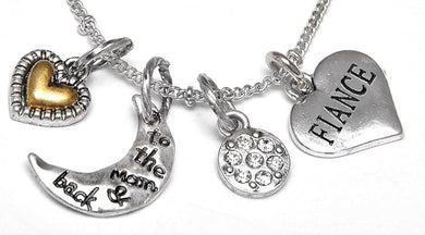 Fiance I Love You to The Moon and Back, Adjustable Necklace Set, Hypoallergenic, Will NOT Irritate Anyone with Sensitive Skin, Safe, Nickel, Lead, & Cadmium Free.