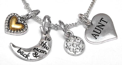 Aunt I Love You to The Moon and Back, Adjustable Necklace Set, Hypoallergenic, Will NOT Irritate Anyone with Sensitive Skin, Safe, Nickel, Lead, & Cadmium Free.