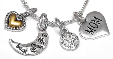 Cardinali Jewelry Mom I Love You to The Moon and Back, Adjustable Necklace Set, Hypoallergenic, Will NOT Irritate Anyone with Sensitive Skin, Safe, Nickel, Lead, & Cadmium Free.