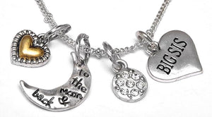 Cardinali Jewelry Big Sis I Love You to The Moon and Back, Adjustable Necklace Set, Hypoallergenic, Will NOT Irritate Anyone with Sensitive Skin, Safe, Nickel, Lead, & Cadmium Free.