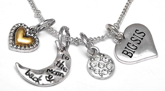 Cardinali Jewelry Big Sis I Love You to The Moon and Back, Adjustable Necklace Set, Hypoallergenic, Will NOT Irritate Anyone with Sensitive Skin, Safe, Nickel, Lead, & Cadmium Free.