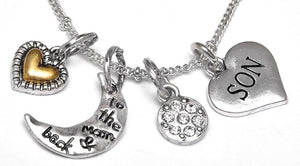 Son I Love You to The Moon and Back, Adjustable Necklace Set, Hypoallergenic, Will NOT Irritate Anyone with Sensitive Skin, Safe, Nickel, Lead, & Cadmium Free.