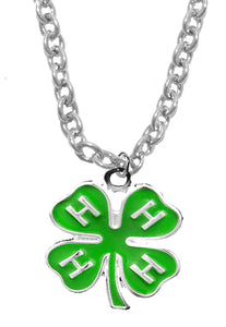 Children's To Teen 4-H Club Adjustable Charm Necklace, 12 Inches To 15 Inches, Hypoallergenic, Safe-No Nickel, No Lead, No Poisonous Cadmium In Metal. Will Not Irritate Anyone With Sensitive Skin©2023 Jewelry, Free Shipping, Made In The USA