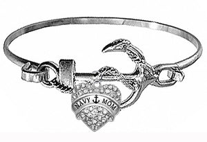 Navy Mom On A Silvertone Anchor Cuff Bracelet. Genuine Austrian Cut Crystal Heart Charm. What A Wonderful Gift For Yourself, Or Someone Special. Gift Ready, Comes In A Black Velvet Bag.