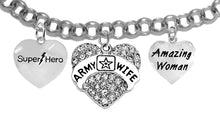 Super Hero, Genuine Austrian Crystal Heart, U.S. Army Wife, Amazing Woman, On A Silvertone Rollo Chain Adjustable Bracelet. It Will Fit Everyone. What A Wonderful Gift For Yourself, Or Someone Special.Gift Ready, Comes In A Black Velvet Bag.&nbsp;