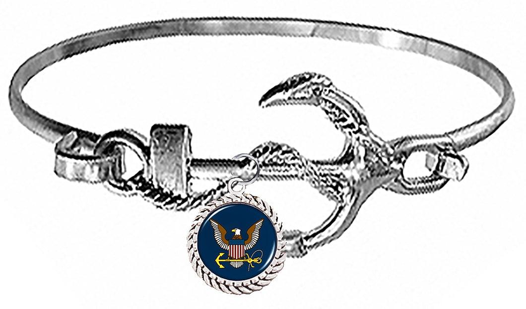Navy, U.S.Navy Symbol On A Silvertone Anchor Cuff Bracelet. What A Wonderful Gift For Yourself, Or Someone Special.Gift Ready, Comes In A Black Velvet Bag.