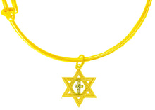 Messianic, Christian, Jewish Antique 14KT Goldtone Star Of David And Austrian Cut Crystal Cross On A Adjustable Goldtone Miracle Wire Bracelet, Will Fit Everyone, Gift Ready, Comes In A Black Velvet Bag. Hypoallergenic-Safe