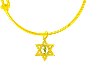 Messianic, Christian, Jewish Antique 14KT Goldtone Star Of David And Austrian Cut Crystal Cross On A Adjustable Goldtone Miracle Wire Bracelet, Will Fit Everyone, Gift Ready, Comes In A Black Velvet Bag. Hypoallergenic-Safe