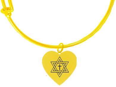Messianic, Christian, Jewish 14KT Goldtone Heart With Crosss In A Star Of David On A Adjustable Goldtone Miracle Wire Bracelet, Will Fit Everyone, Gift Ready, Comes In A Black Velvet Bag. Hypoallergenic-Safe