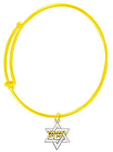 Messianic, Christian, Jewish, Silvertone Star Of David With Yeshua (Jesus In Hebrew, Who Was Named By A Angel Of God) In 14KT Goldtone Yeshua, Over The Star Of David, On A Adjustable Goldtone Miracle Wire Bracelet, Will Fit Everyone