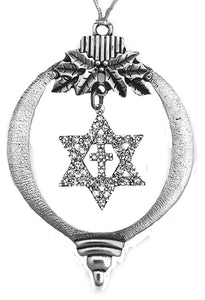 Yeshua Messianic Christmas Tree Ornament, What A Great Gift !Antique Silvertone Finish With Genuine Austrian Cut Crystal Star Of David And Cross, With Tree Attachment For Hanging.  ©2023