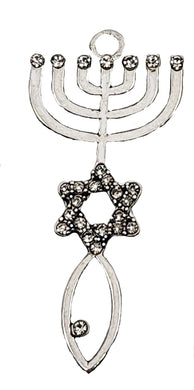 Messianic Silverrtone, Seal Of Jerusalem Charm With Genujne Austrian Crystal Star Of David, Menorah, And. A Christian Fish The Ichthys,Is A Symbol Used By Early Christians To Represent Jesus Christ And Their Faith.