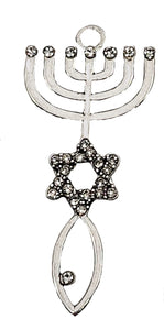 Messianic Silverrtone, Seal Of Jerusalem Charm With Genujne Austrian Crystal Star Of David, Menorah, And. A Christian Fish The Ichthys,Is A Symbol Used By Early Christians To Represent Jesus Christ And Their Faith.