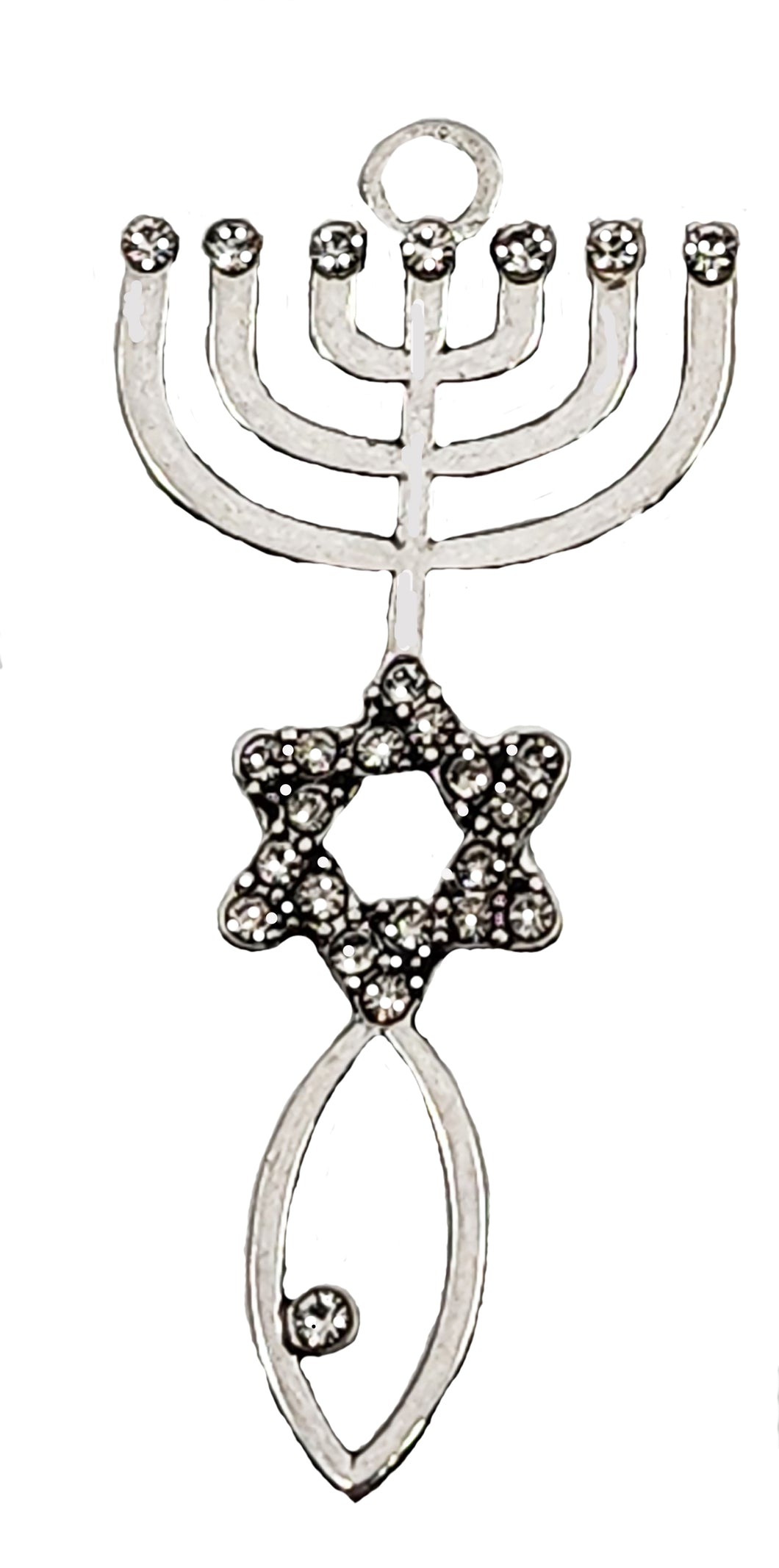 Messianic Silverrtone, Seal Of Jerusalem Charm With Genujne Austrian Crystal Star Of David, Menorah, And. A Christian Fish The Ichthys,Is A Symbol Used By Early Christians To Represent Jesus Christ And Their Faith.