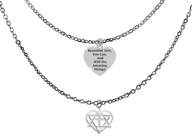 I Love You, Fingers In The Shape Of A Heart,Side One, Beautiful Girl, You Can And Will Do Amazing Things, Side Two On A Adjustable Silvertone Double Cable Chain Necklace, Gift Ready Comes In A Small Black Velvet Bag. Handmade In The USA By Veterans