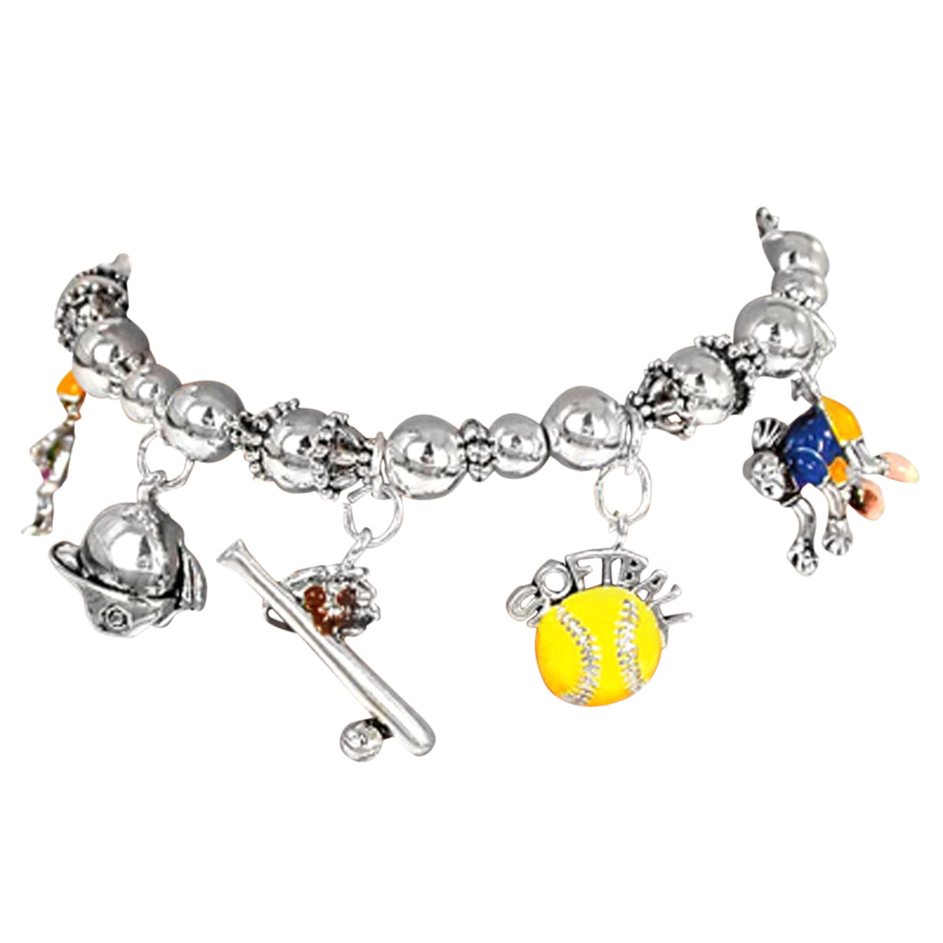 15#1 Selling Softball Stretch Bracelet For 20 Years. What A Great Gift. Gift Ready, Comes In A Black Velvet Bag.©2003 Hypoallergenic Safe, No Nickel, Poisonous Cadmium Or Lead In Bracelet, Or Charms. Fits Anyone, Child to Adult