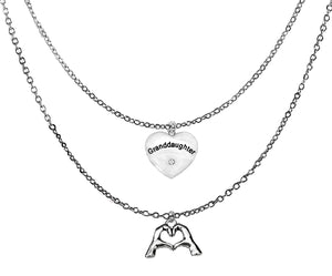 Granddaughter Crystal Heart, Everyone Is Doing It! Forming Their Fingers And Hands Into The Shape Of A Heart Saying I Love You, Adjustable Double Chain Necklace, What A Great Gift For Yourself Or Someone Special
