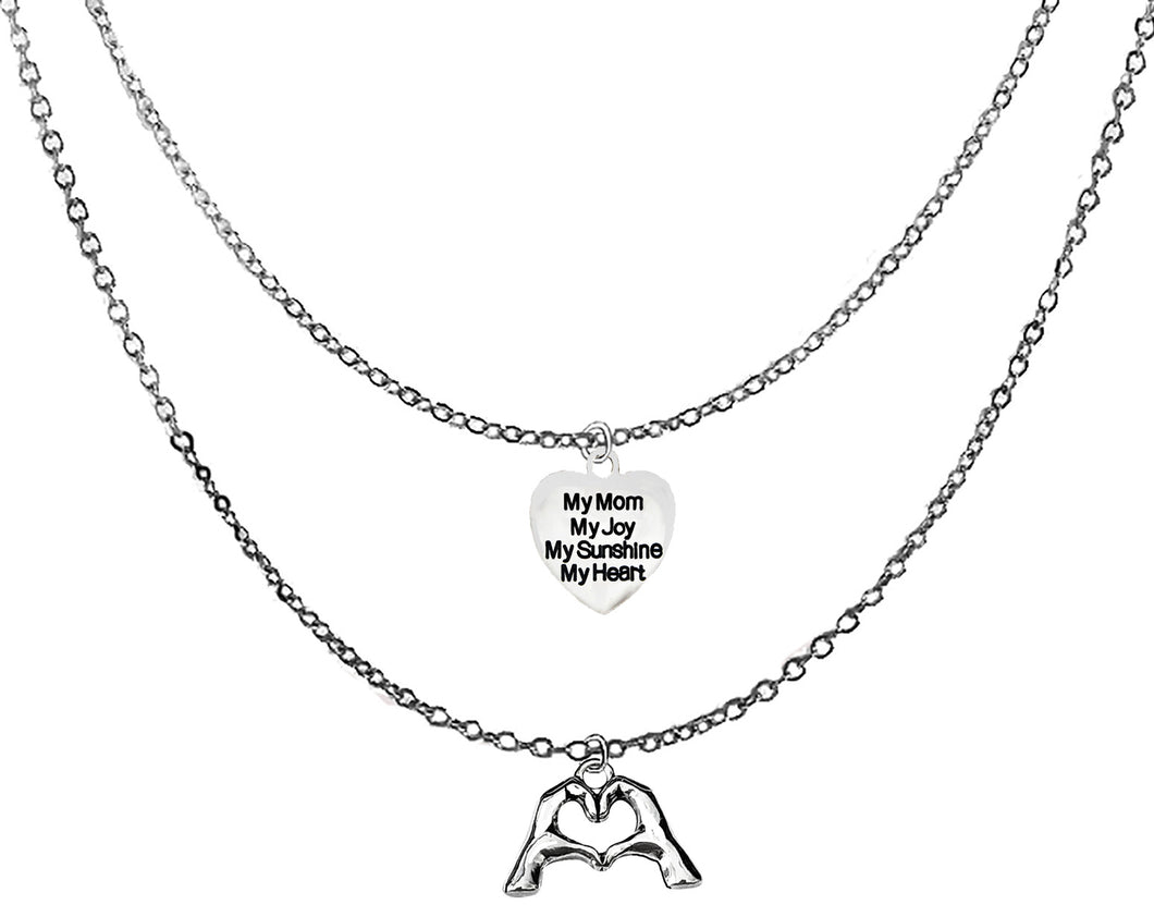My Mom, My Joy, My Sunshine, My Heart, Everyone Is Doing It! Forming Their Fingers And Hands Into The Shape Of A Heart Saying I Love You, Adjustable Double Chain Necklace,What A Great Gift For Yourself Or Someone Special.