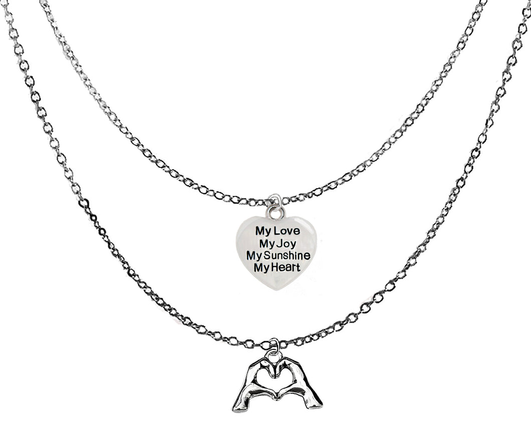 My Love, My Joy, My Sunshine, My Heart, Everyone Is Doing It! Forming Their Fingers And Hands Into The Shape Of A Heart Saying I Love You, Adjustable Double Chain Necklace.  What A Great Gift For Yourself Or Someone Special.