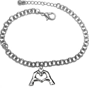 Everyone Is Doing It! Forming Their Fingers And Hands Into The Shape Of A Heart Saying &nbsp;"I Love You" On A Silvertone Adjustable Rolo Chain Bracelet. What A Great Gift For Yourself Or Someone Special. Gift Ready Comes In A Small Black Velvet Bag.